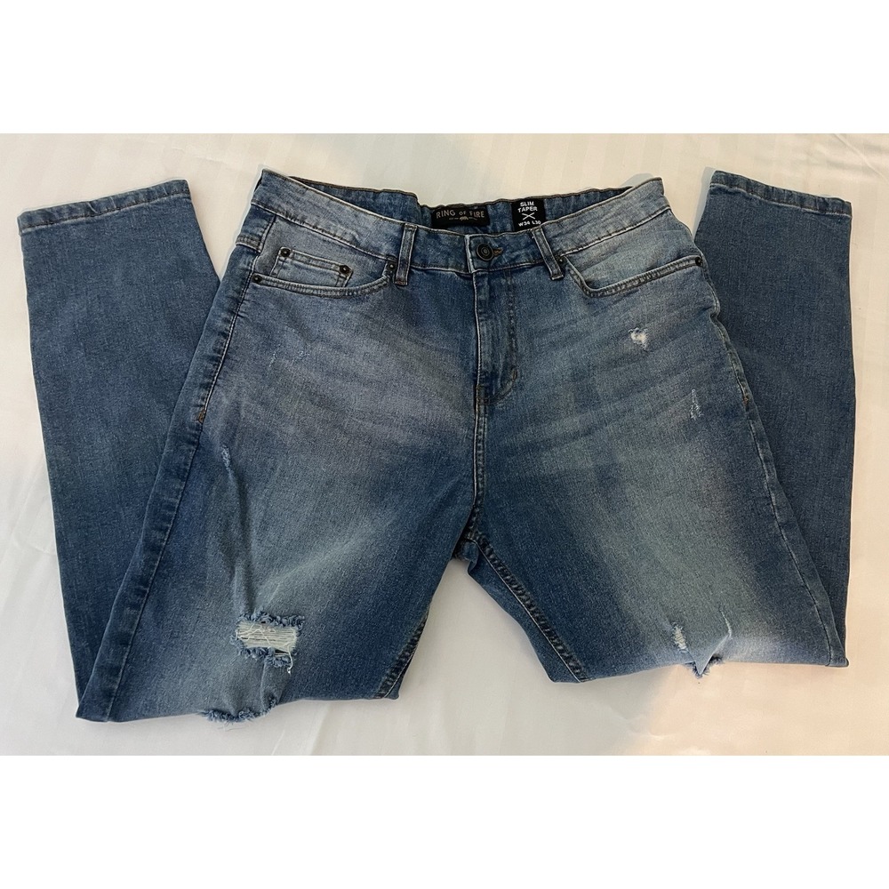 Ring of Fire Jeans Mens 34X30 Distressed Slim Taper Fit Stretch Denim Casual